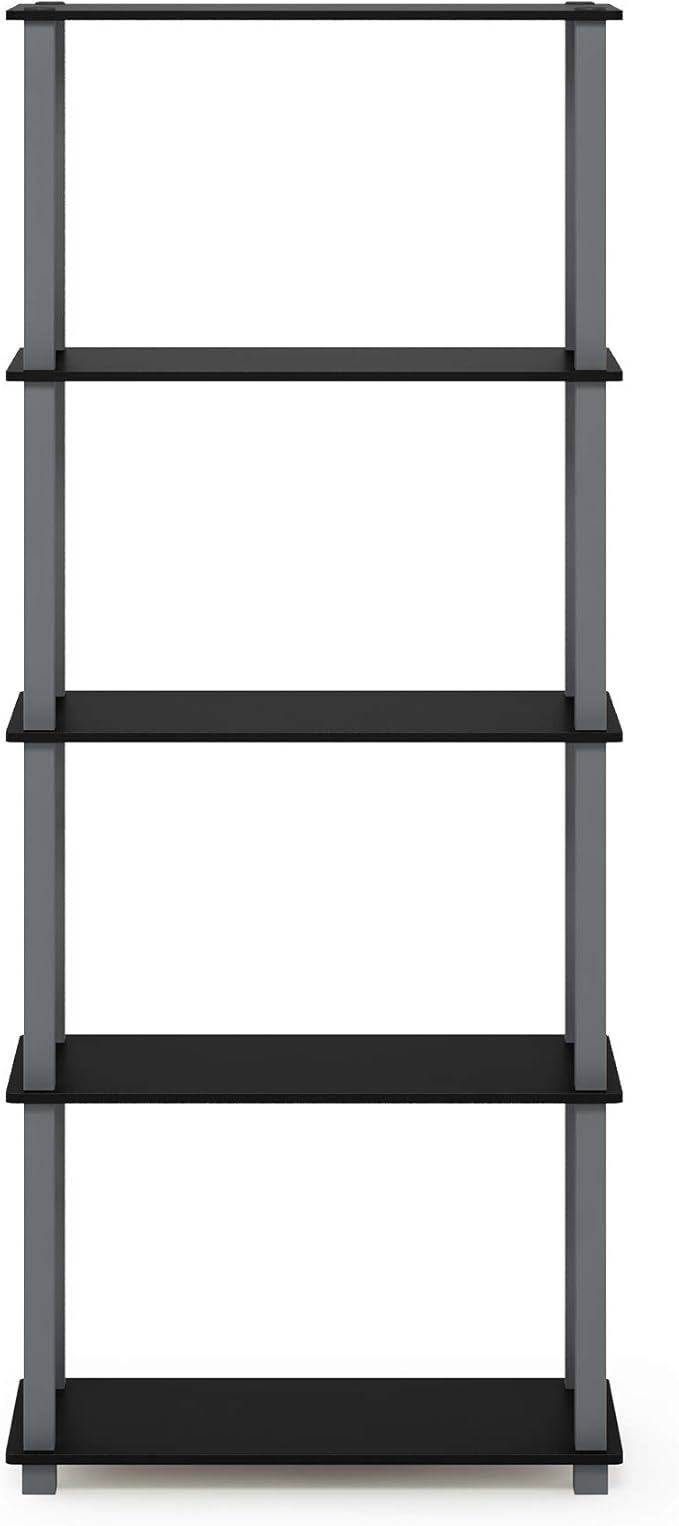 Furinno Turn-N-Tube 5-Tier Multipurpose Shelf / Display Rack / Storage Shelf / Bookshelf, Square Tubes, Black/Grey