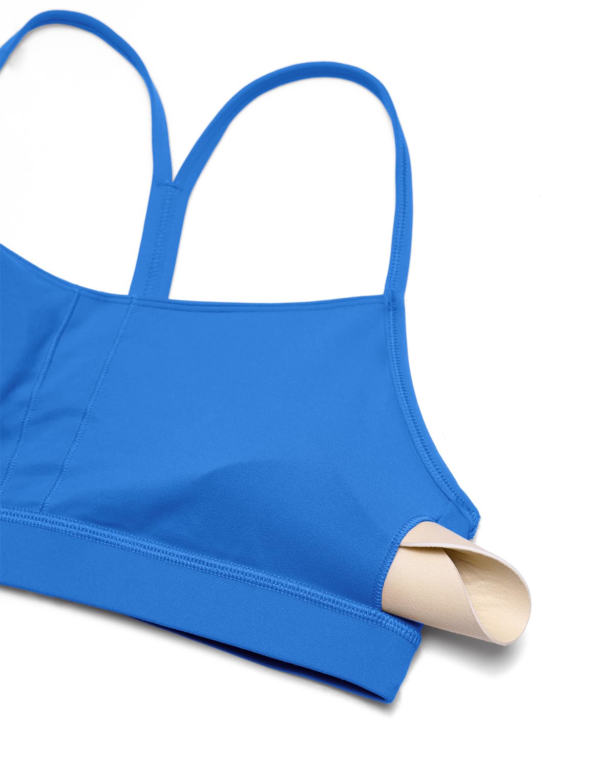 CRZ YOGA Butterluxe Womens Y Back Sports Bra - Padded Racerback Low Impact Spaghetti Thin Strap Workout Yoga Top Sparkle Blue Small