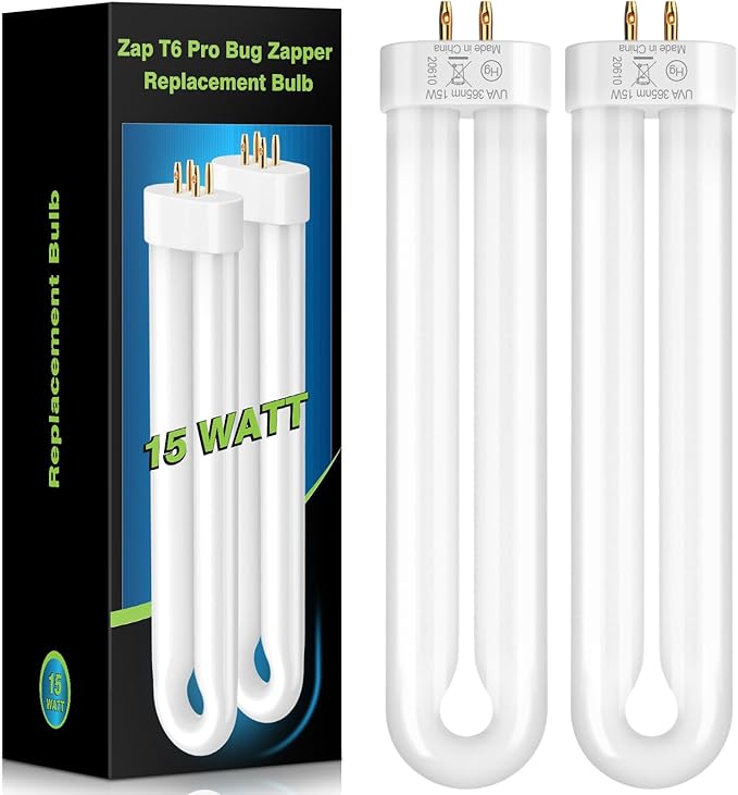 GOOTOP Replacement Bulb for Zap T6 Pro, K15, T9, X3 Bug Zapper Outdoor, 15W, 4-Pin Base, U Shaped Twin Tube Bulb for Outdoor Mosquito Zapper,2 Pack