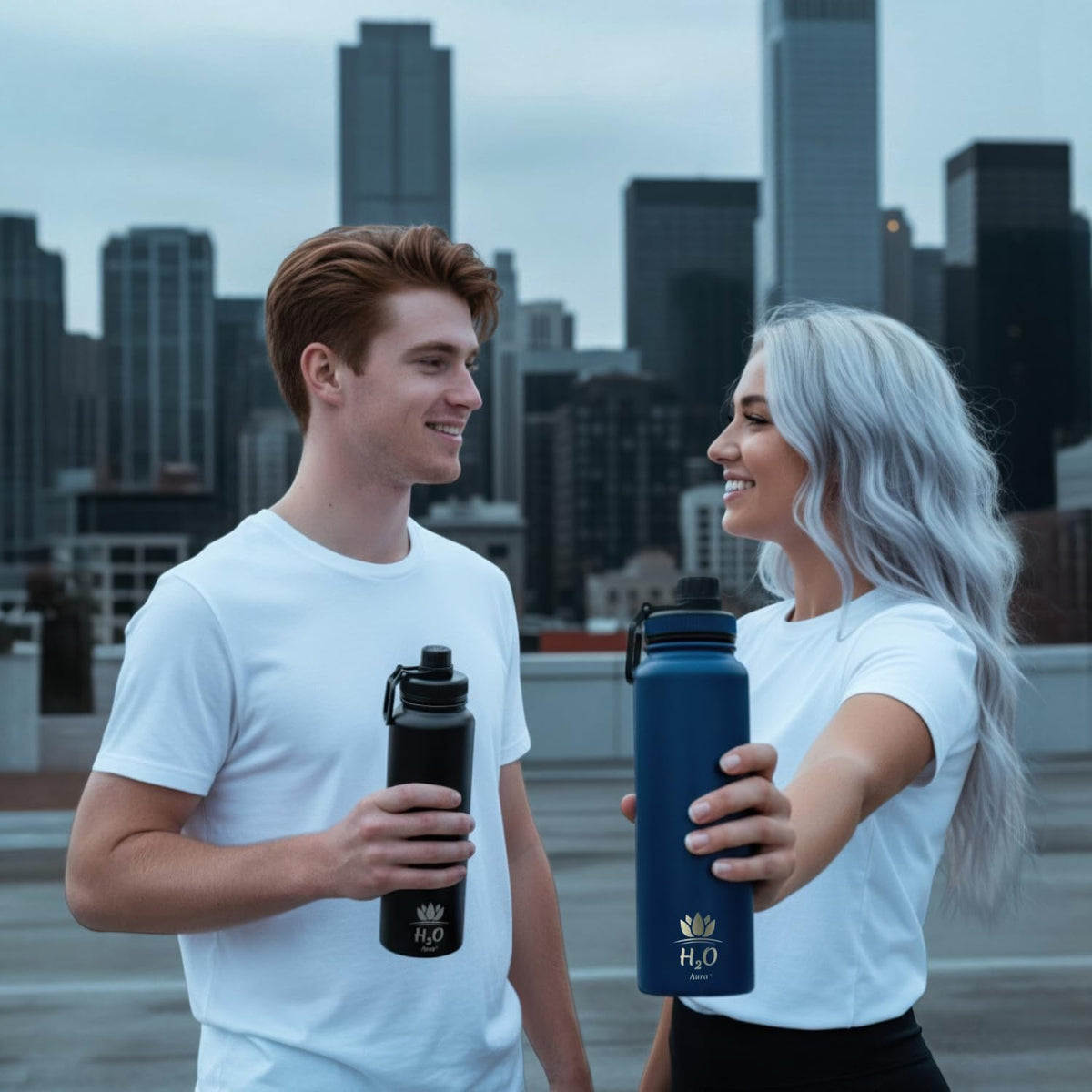 Premium 1 Liter Water Bottle (33.8 oz) with Carrying Case & Strap - Double Wall Vacuum Insulated Stainless Steel Water Bottle - Leakproof Lid, Wide Mouth, BPA-Free, Removable Strainer – Black