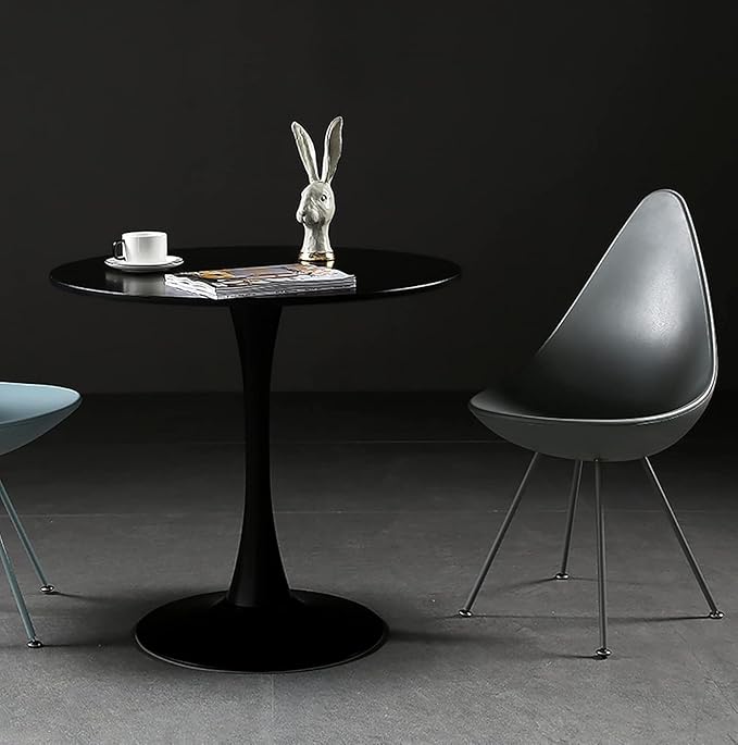 TulipTable for 2-4 Persons Modern Round Dining Room Table, 31.5" Mid-Century Modern Black Small Kitchen Table with MDF Wooden Top, Leisure Coffee Table for Living Room, Dining Room, Office
