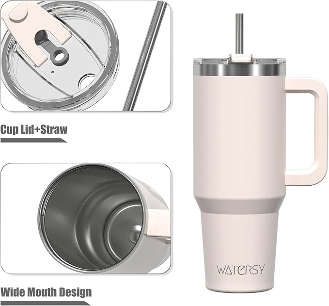 20 oz Tumbler with Handle,Tumbler with Lid and Straw,Double Wall Insulated Cup Stainless Steel Travel Mug(Cold for 34 Hours),Water Bottle for Iced Tea,Coffee,Cold Beverages(Ivory Beige)