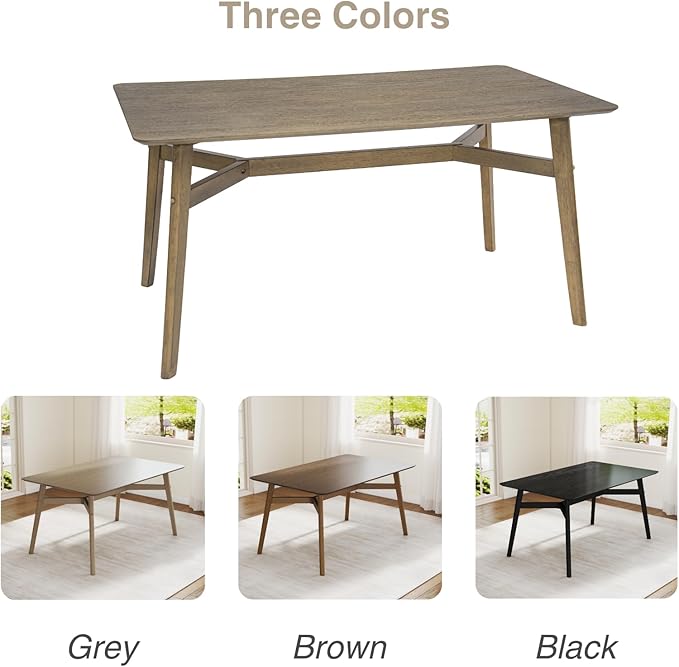 DUOMAY Modern Wooden Dining Table for 4-6 People, 59" Large Rectangular Dinner Table with Wood Legs for Home Dining Room Restaurant Farmhouse Kitchen, Grey