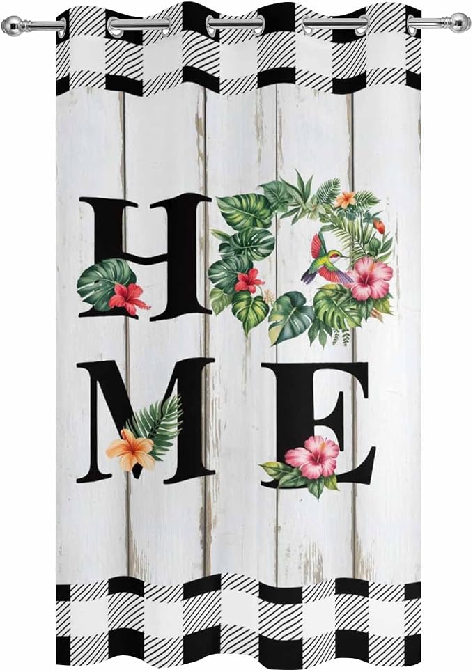 Summer Outdoor Curtains for Patio Leaves Garland Plumeria Wood Buffalo Plaid