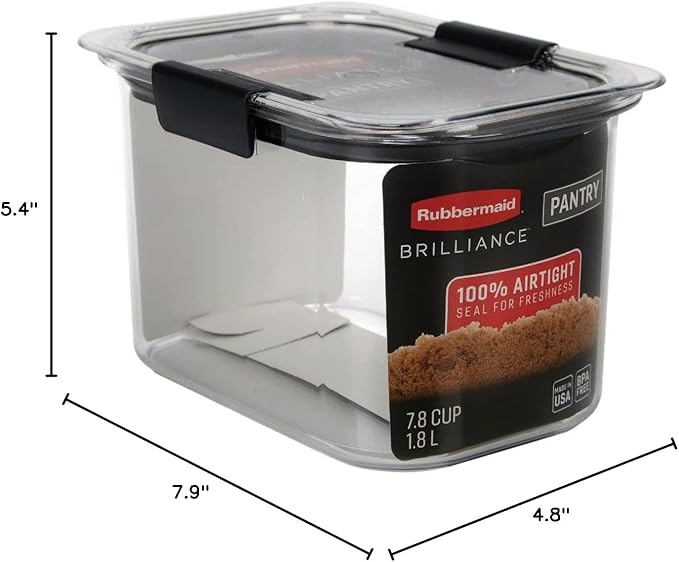 Rubbermaid Brilliance Pantry Airtight Food Storage Container, BPA-Free 7.8 Cup, Ideal for Brown Sugar - Efficient, Leak-Proof and Dishwasher-safe