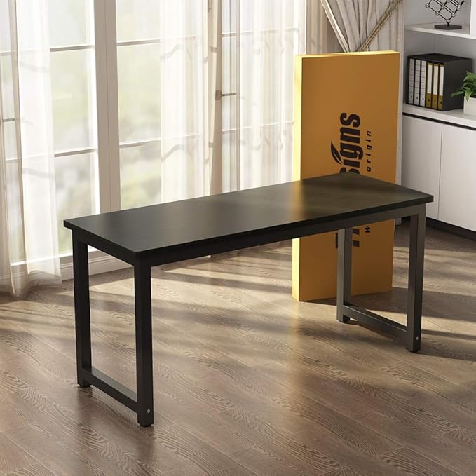 Tribesigns Computer Desk, 55 inch Large Office Desk Computer Table Study Writing Desk for Home Office, Black + Black Leg