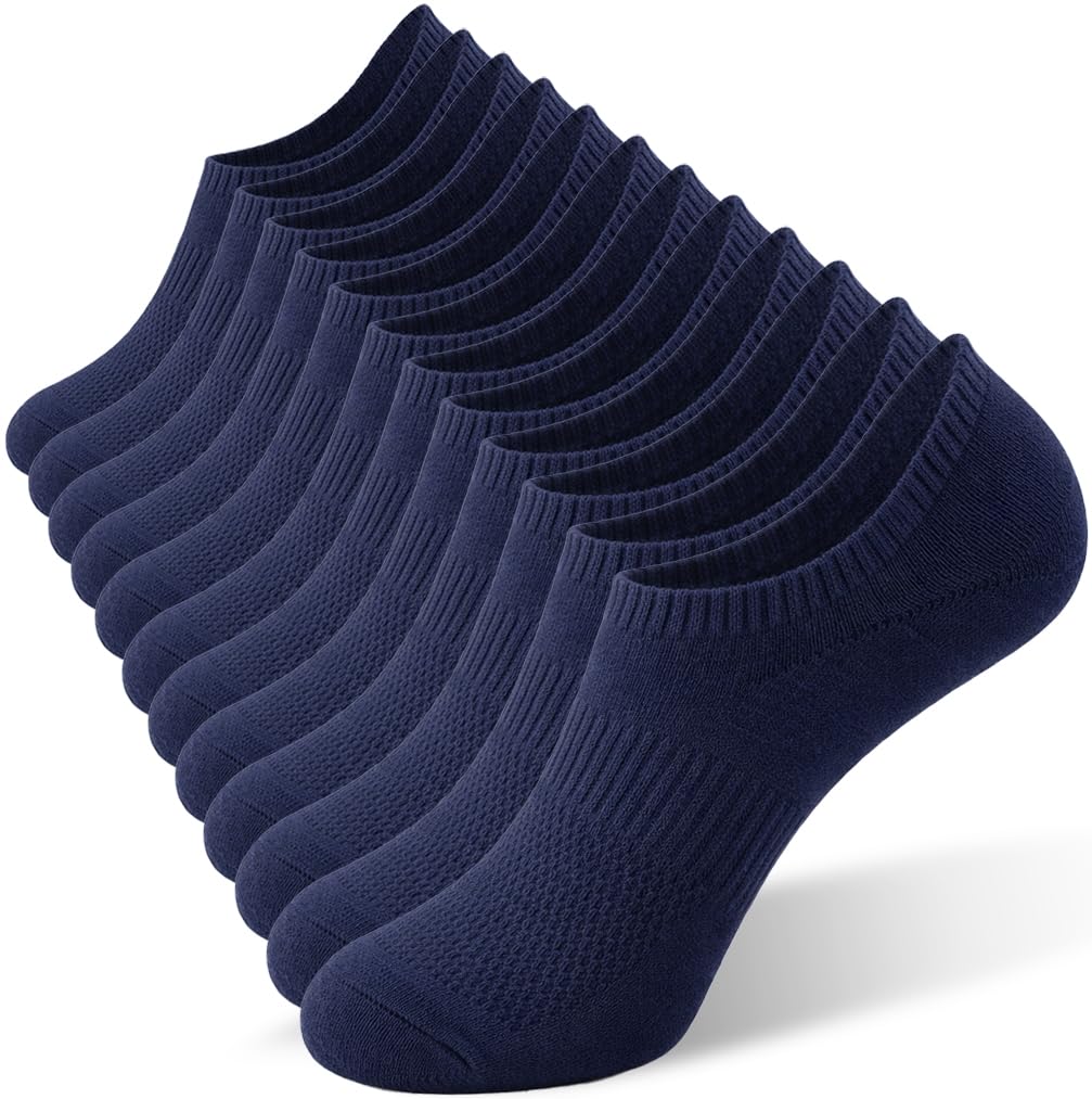 ACCFOD No Show Socks Womens Cotton Thin Low Cut Non Slip Invisible Liner Socks 5-9 Navy Blue