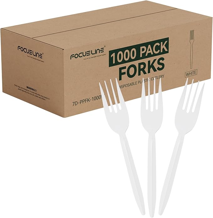 FOCUSLINE 1000 Count White Plastic Sporks, Disposable Sporks Bulk, Heat Resistant Disposable for Take out Restaurants, Family Gatherings, Outdoor Activities