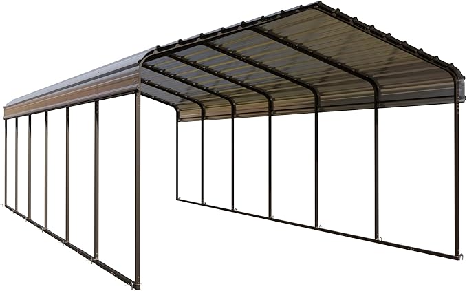 MFSTUDIO Carport 12x30 ft, Outdoor Heavy Duty Metal Shed Carports, Metal Garage Car Shelter Shade Car Port with Galvanized Roof, Frame and Bolts for 2 Cars, Truck and Boats