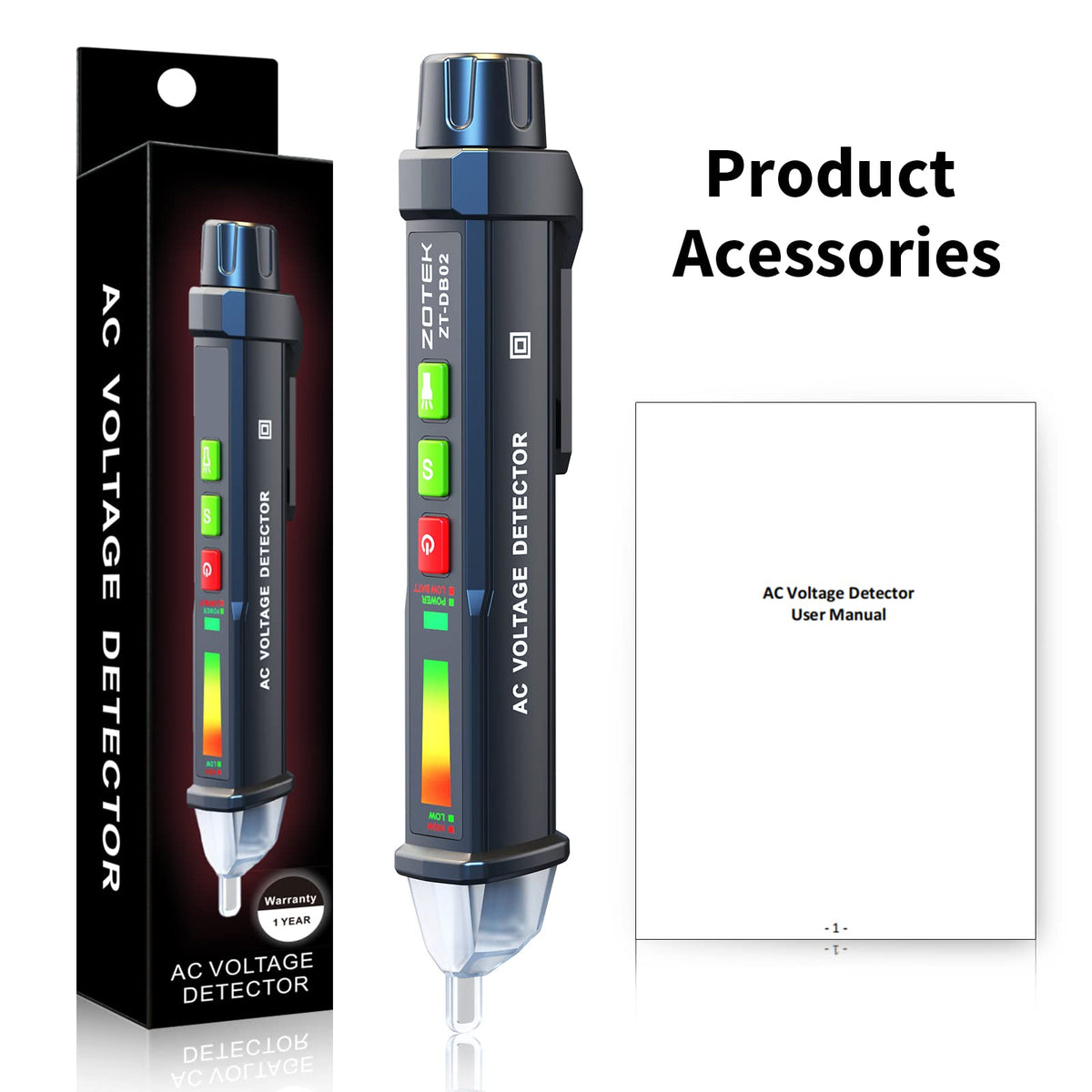 Zoyi DB02 AC Voltage Detector - Non-Contact Voltage Tester Pen with Break-Point Testing, Dual-Range 12V-1000V/48V-1000V,Electrical Tester for Home, Electricians & DIY Enthusiasts