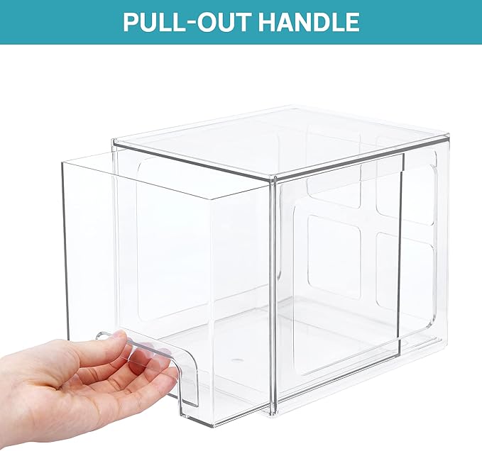 Vtopmart 2 Pack Stackable Storage Drawers, 6.6''Tall Acrylic Bathroom Makeup Organizers,Clear Plastic Storage Bins For Vanity, Undersink, Kitchen Cabinet,Pantry Organization and Storage