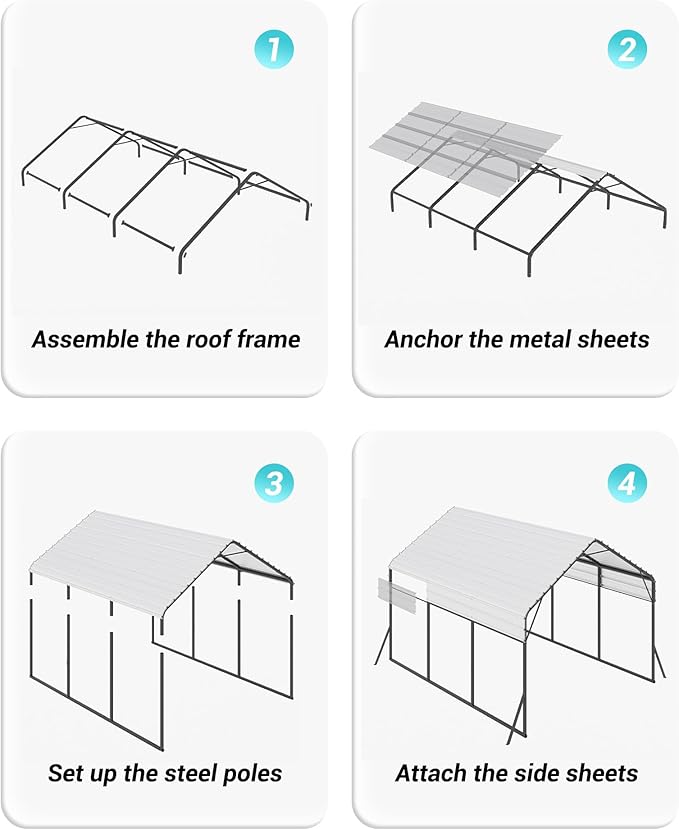 13'x16'x11' Metal Carport, Steel Heavy Duty Car Ports for All-Weather, for Cars, Motorcycles, ATV, or Boats, N.W. 500 Lbs