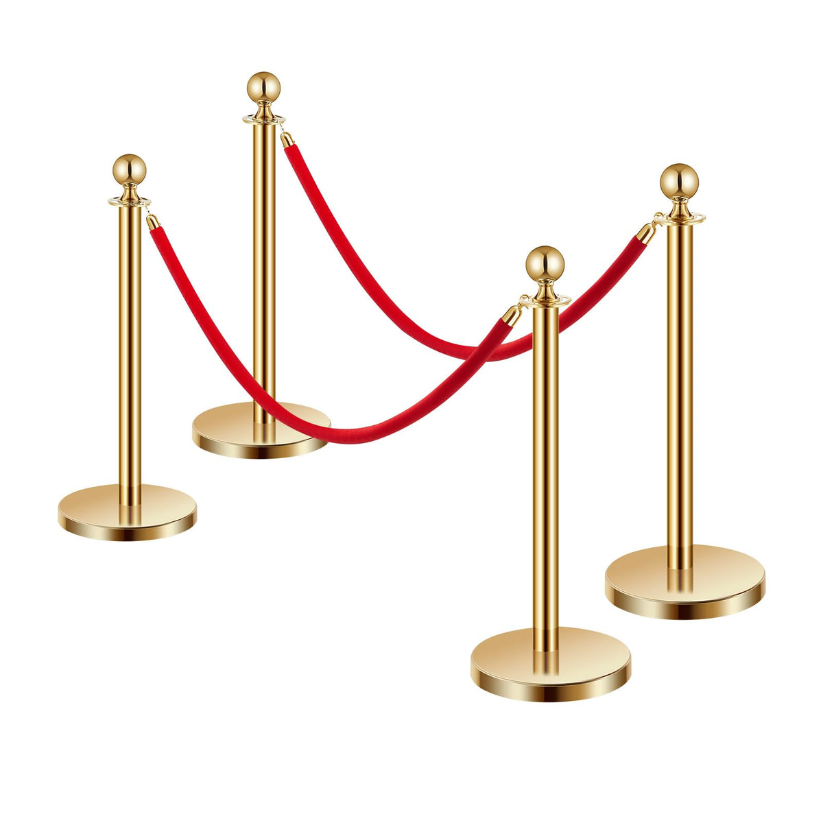 VEVOR Stanchions and Velvet Ropes 4Pcs, Hollow Base with Stainless Steel Post, 2 Red Velvet Ropes and Posts, Crowd Control Barriers Gold Stanchions, Red Carpet Runner Poles for Party Supplies