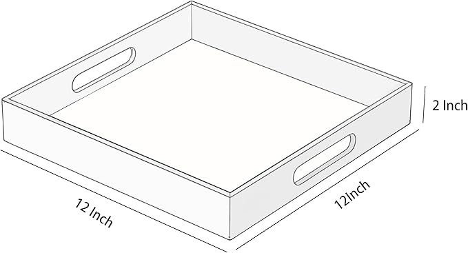 Clear Acrylic Serving Tray with Handles-Butler Trays for Coffee Table, Snacks,Breakfast in Bed, Kitchen Countertop,Vanity,Makeup Organizer,Ottoman (Clear, 12x12 Inches)