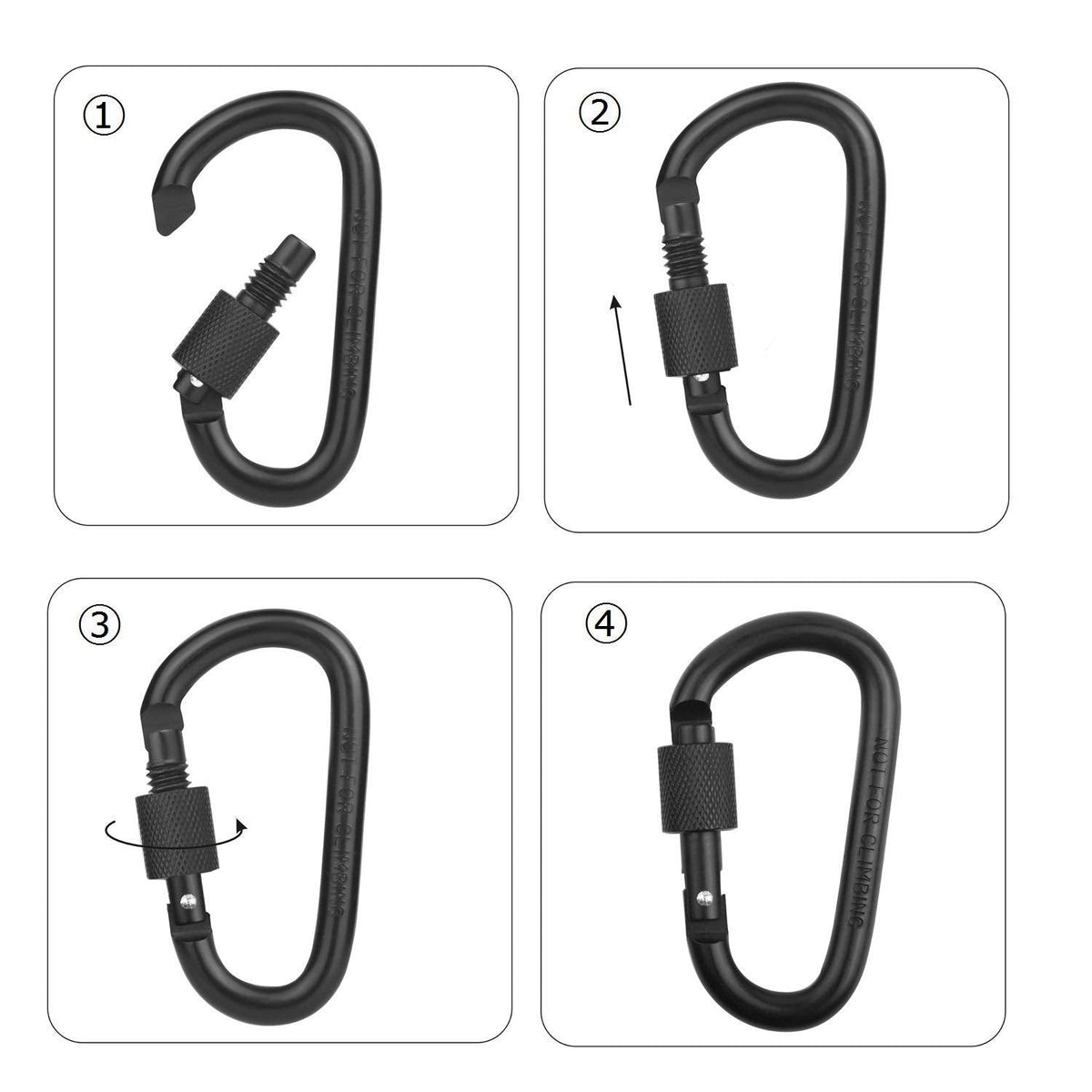 Locking Carabiner Clip, Vonpri 3 Inch D Ring Clips Spring Snap Key Chain Hook Screw Gate Aluminum Carabiners for Outdoor Travel Camping Fishing Hiking Backpack (Black 8pcs)