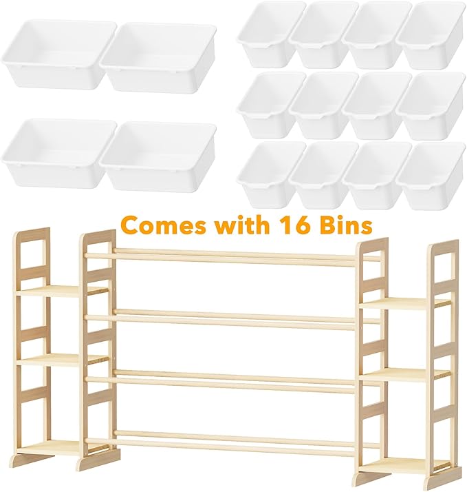 SpaceAid Toy Storage Organizer with 6 Shelves and 16 Bins, Toy Organizers Storage Bookshelf, Kids Bin Shelf Toys Box Bookcase for Bedroom Playroom Organization Room Decor, White