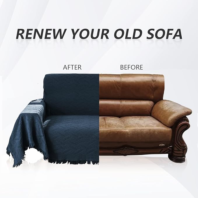 MYSKY HOME Sofa Covers & Slipcovers for 2 Cushion Couch, Sectional Sofa Couch Covers for Dogs, Throw Cover for Living Room - X-Large: 71" x 118", Navy Blue