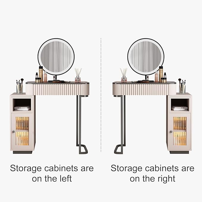 Lartis Makeup Vanity, Makeup Vanity with LED Makeup Mirror, Three Adjustable Light Levels, Tempered Teal Glass countertop