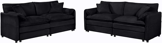 Chenille Sofa Set for Living Room, 2 Pieces Modern Deep Seat Oversized 3-Seater Cloud Couch for Bedroom, Office, Apartment, Furniture Set