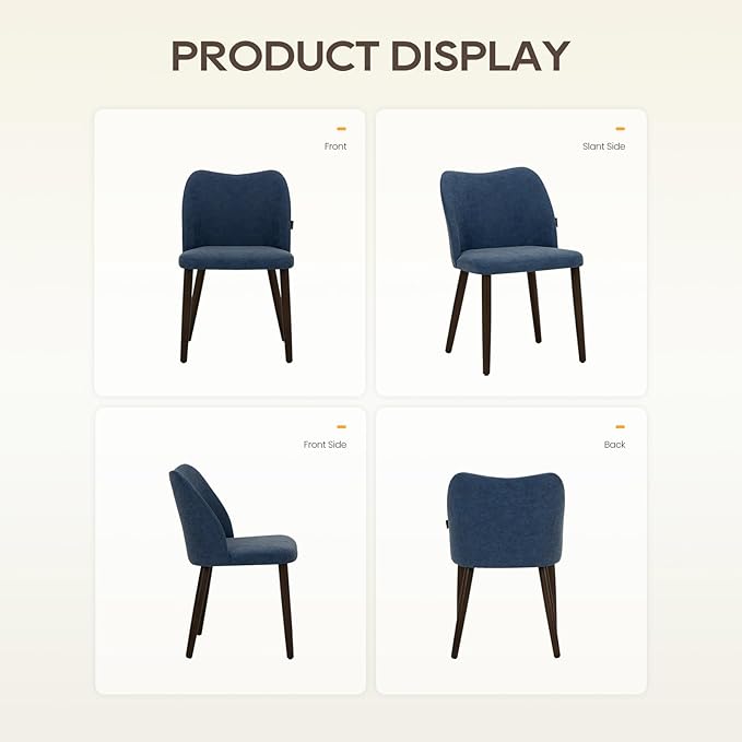 Wooden Dining Chairs Set of 4, Upholstered Kitchen Dining Room Chair, Modern Farmhouse Dinner Chair for Restaurant & Cafe, Blue