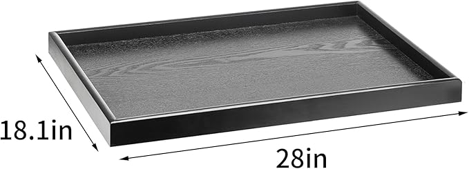 28 x 18 Inches Extra Large Solid Wood Serving Tray for Tea Coffee Table Snack Food Meals Serving Plate Kitchen Party Bar Breakfast Server with Raised Edges Black Wooden Decorative Ottoman Tray