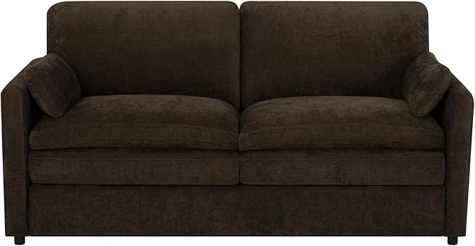 69" Chenille Modern Couch with Cozy & Soft Backrests, 2 Seats Sofa with 2 Extra Pillows, Comfy Upholstered Sofa with Thicker Cushions for Living Room, Office, Brown