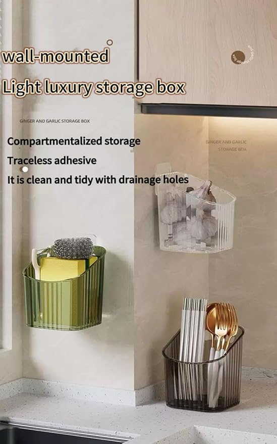 6Pack small Wall Mount Organizer, Adhesive Cabinet Door Storage Bins, Clear Makeup Container, Stackable Organizer Basket for Kitchen, Bathroom, rv, Pantry, Office,Refrigerator Small Items storage