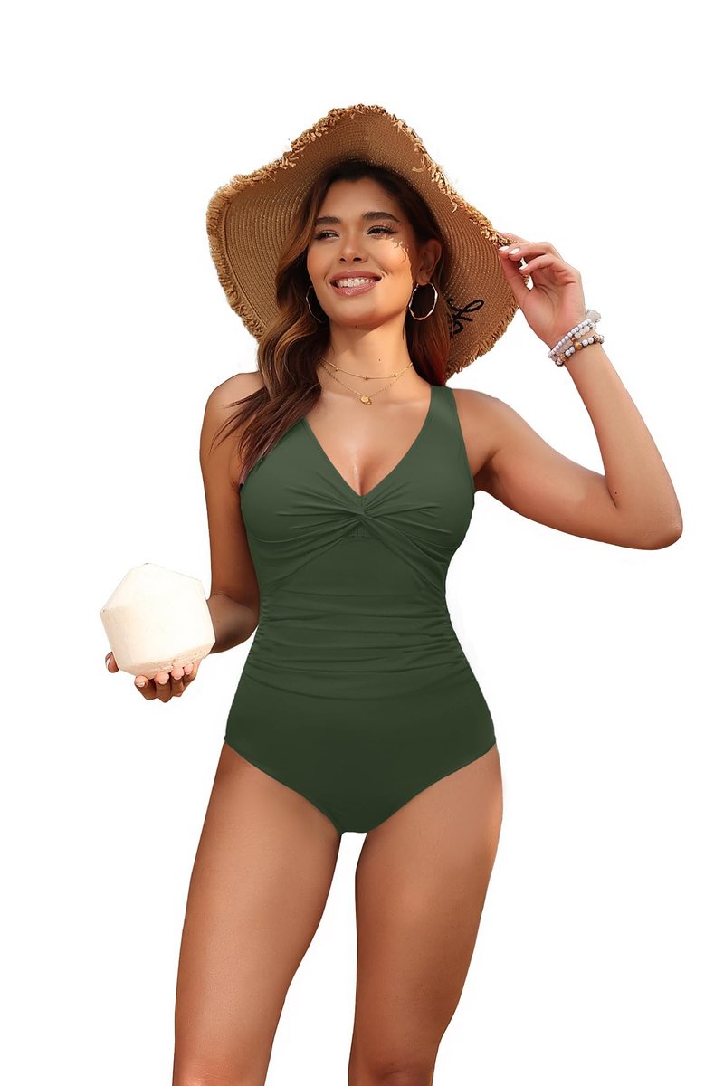Holipick Solid Army Green Women Tummy Control One Piece Swimsuit - Push Up Bathing Suit Full Coverage Slimming Swimwear XL