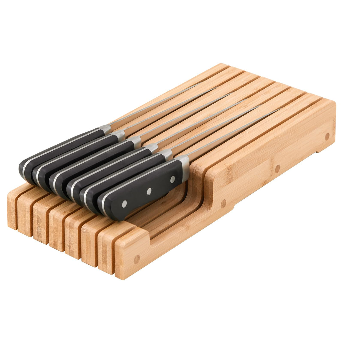 Bamboo Knife Block and In-Drawer Storage, Display Stand and Organizer, Holds Up To 7 Knives(Not Included)