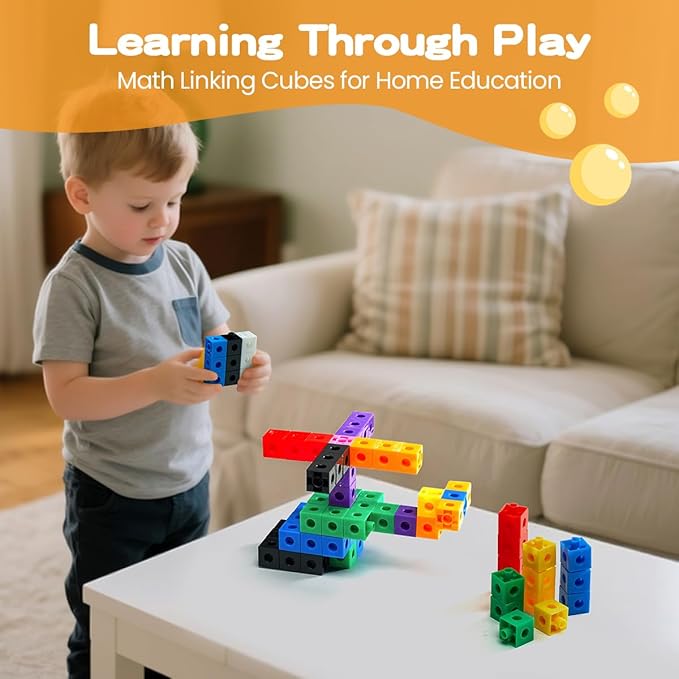 Set of 200 Kids Linking Cubes for Math, STEM Connecting Cubes Math Manipulatives Kids Counting Blocks for Classroom Learning Supplies for Preschool and Elementary Children