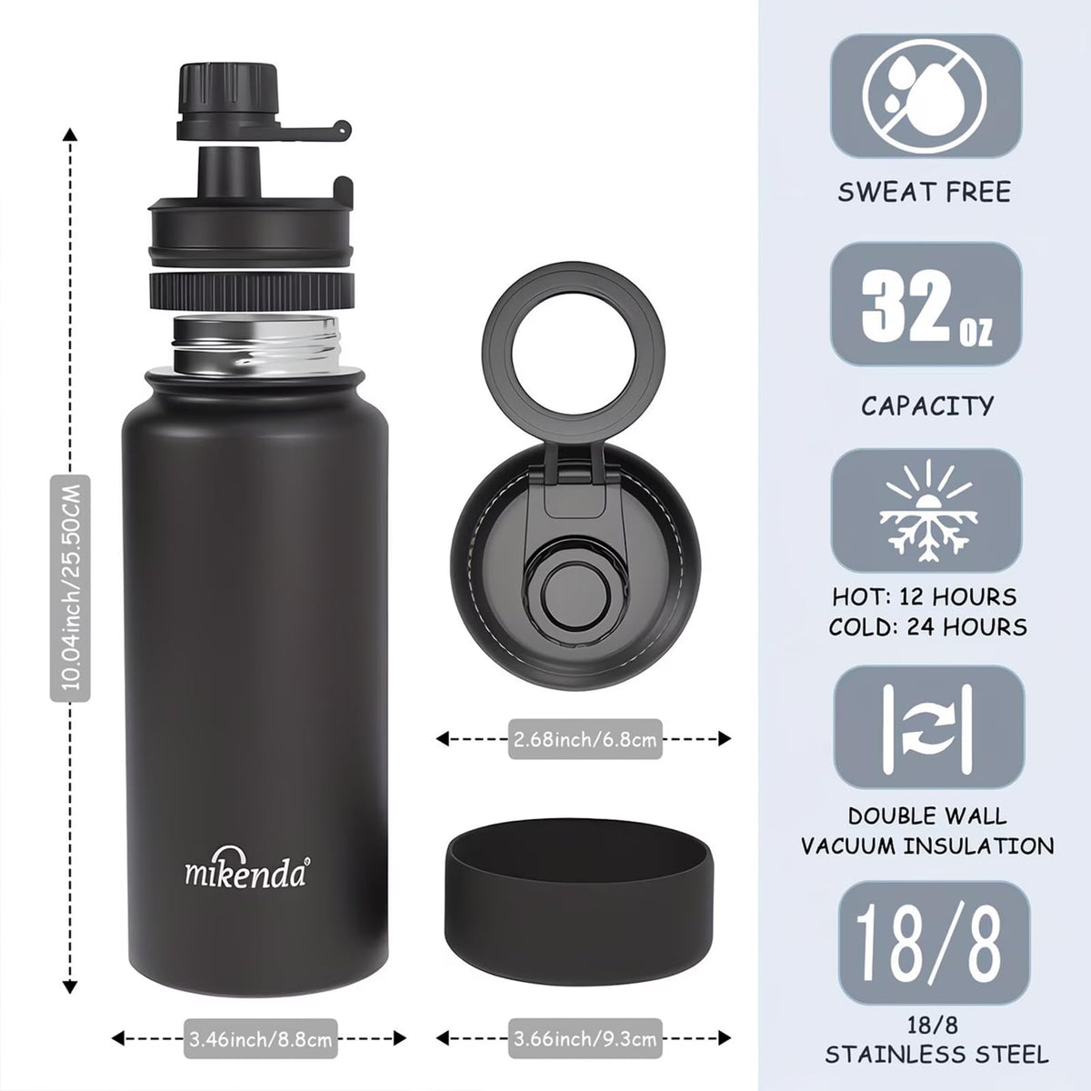 Mikenda 32oz Insulated Tumbler with Magnetic Phone Holder, Gym Water Bottle | Leak Proof Lid, 24hr Cold & 12hr Hot, Non-Slip Base | Travel Mug, Reusable & Eco-Friendly (black, 32, ounces)