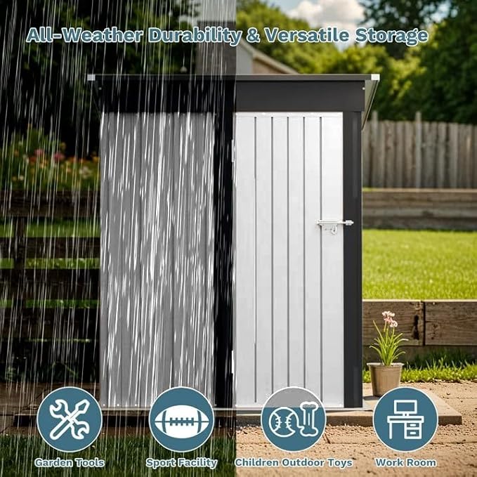 Greesum 5×3 FT Outdoor Storage Shed, Metal Storaged Sheds Without Floor, Tool Sheds with Lockable Doors and Sloping Roof for Garden, Patio, Backyard, White