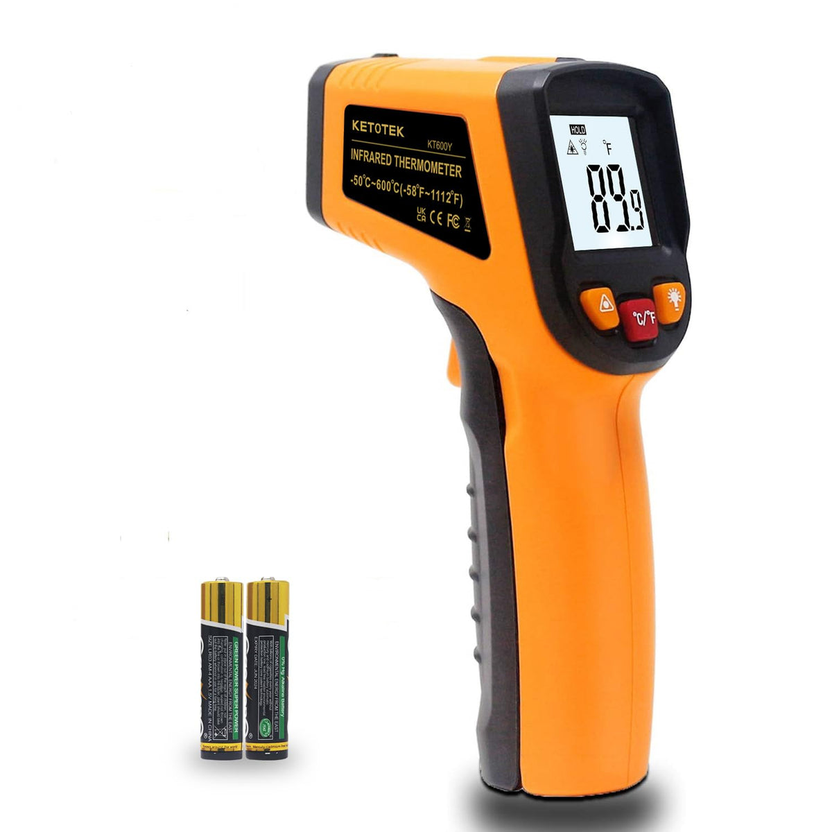 KETOTEK Infrared Thermometer Non Contact IR Digital Laser Temperature Gun -50℃~600℃ (-58℉~1112℉) Adjustable Emissivity Thermometer Gun for Cooking