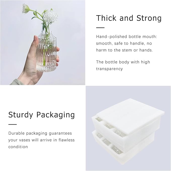 24pcs Glass Bud Vase Set, Small Clear Flower Vases for Centerpieces in Bulk, Mini Vintage Vase for Wedding, Home,Table Decoration