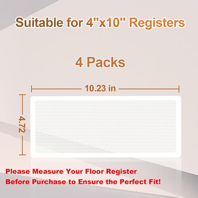 White Floor Register Vent Screen Cover 4"x10" Magnetic