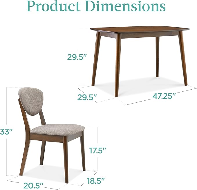 Best Choice Products 5-Piece Dining Set, Compact Mid-Century Modern Table & Chair Set for Home, Apartment w/ 4 Chairs, Padded Seats & Backrests, Wooden Frame - Walnut/Light Gray
