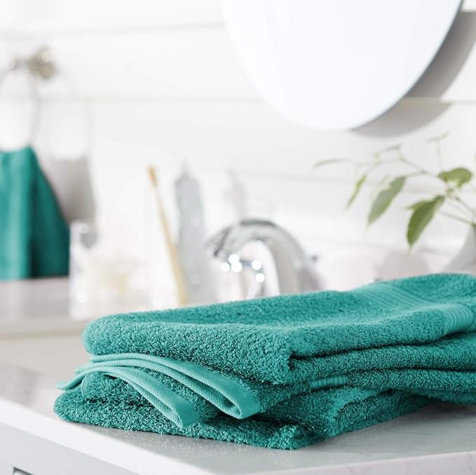 Amazon Basics 6 Piece hand towels for bathroom, Fade Resistant 100% Cotton Hand Towels, soft absorbent bathroom hand towels 6 - Pack (26''x16''), Teal
