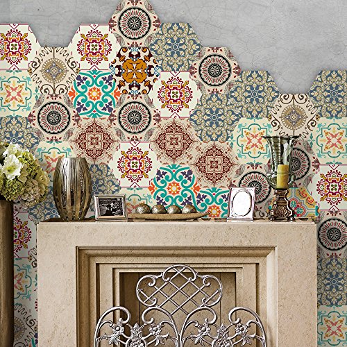 Alwayspon 10 Pcs Hexagon Non-Slip Floor Sticker for Home Decor, Peel and Stick Self-Adhesive Wall Sticker for Living Room Kitchen Bathroom, 7.9x9.1inch