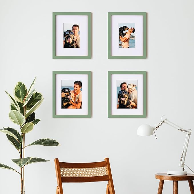 Egofine 8x10 Picture Frame Made of Solid Wood Covered by Plexiglass, Display Pictures 4x6/5x7 with Mat or 8x10 Without Mat for Table Top Display and Wall Mounting Photo Frame, Green