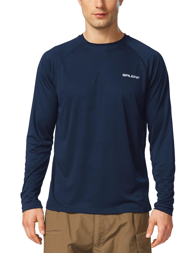 baleaf Mens UPF 50+ Sun Protection Shirts Long Sleeve Rash Guard, Quick Dry 4-Way Stretch for Fishing Swimming Surfing 01-Dark Blue 2XL