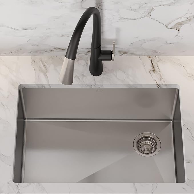 Kraus KHU111-25 Standart PRO 16 Gauge Undermount Single Bowl Stainless Steel Kitchen Sink, 25 Inch