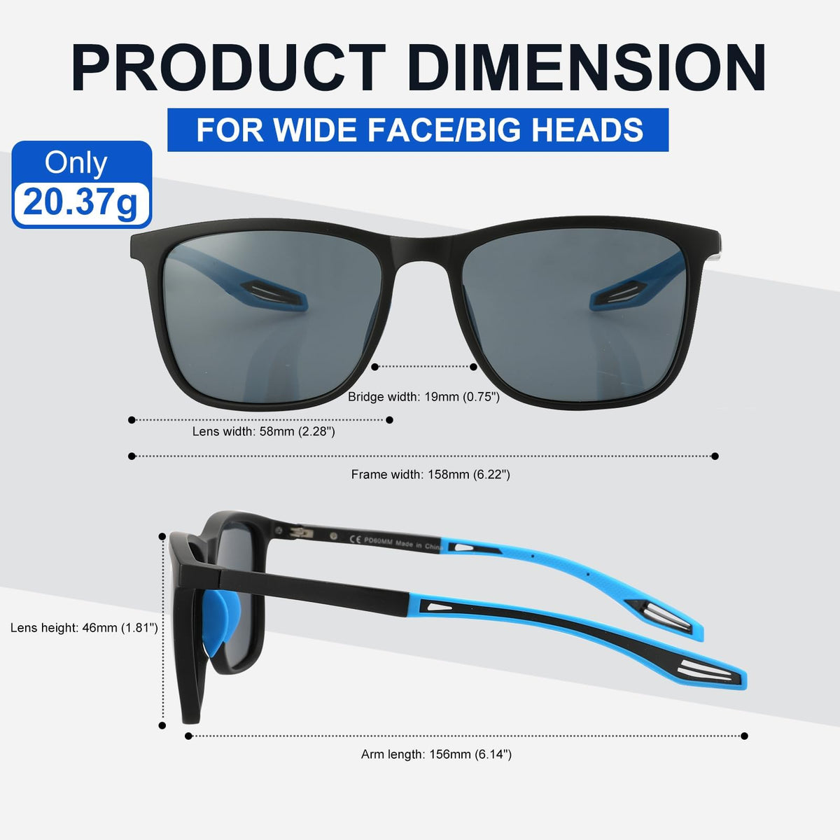 SKYOAK Premium Large 158MM XXL Polarized Sunglasses for Men Women, Scratch/Saltwater Resistant/Oleophobic Coating Lens Sun Glasses TR Frame Stylish Oversized Shades (2 Pack, Ocean & Mercury)