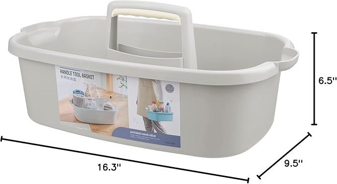 Large Cleaning Supplies Caddy Portable Shower Basket Supply Organizer with Handle Plastic Bucket Tool Storage for Bathroom, Bedroom, Kitchen, College Dorm, Garden, Light Grey