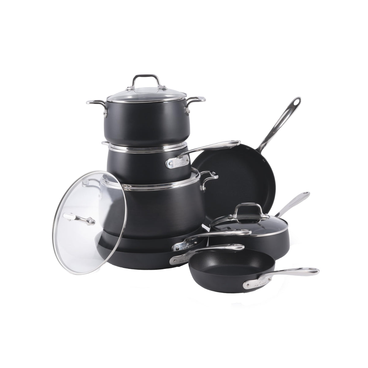 All-Clad HA1 Hard Anodized Nonstick Cookware Set 13 Piece Induction Oven Broiler Safe 500F, Lid Safe 350F Pots and Pans Black