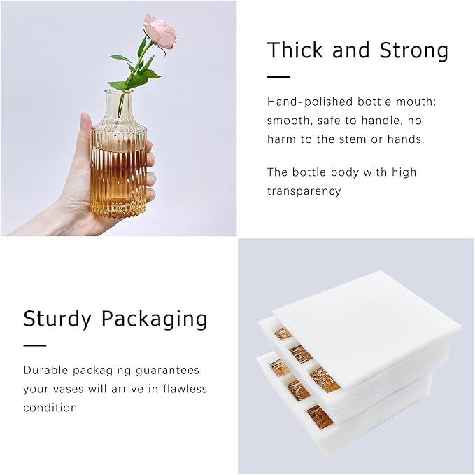 12pcs Glass Bud Vase Set, Small Gold Amber Flower Vases for Centerpieces in Bulk, Mini Vintage Vase for Wedding, Home,Table Decoration