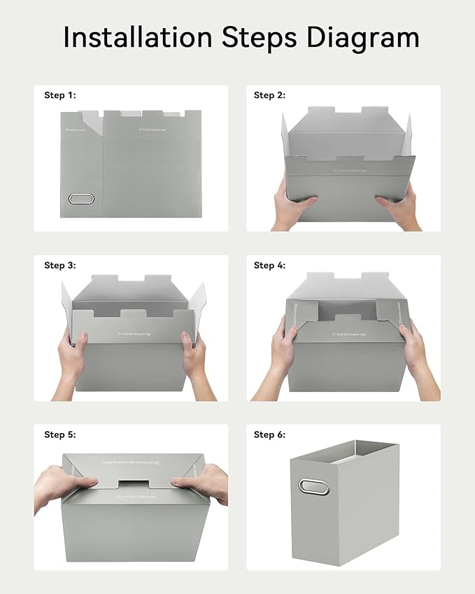 Oterri Cardboard File Organizer Box for Hanging File Folders Letter Size,File Box for Computer Desk,File Cabinet,Working Home,Office,Classroom (Grey, Letter Size - 2 Packs)