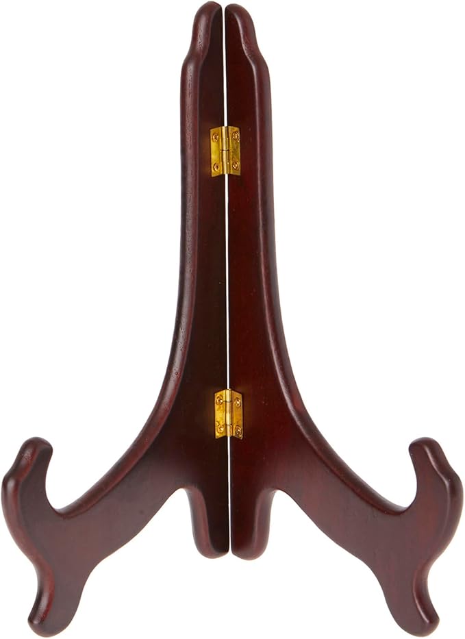 Bard's Hinged Dark Wood Plate Stand, 9" H x 7.25" W x 5" D (For 9" - 10.5" Plates), Pack of 6