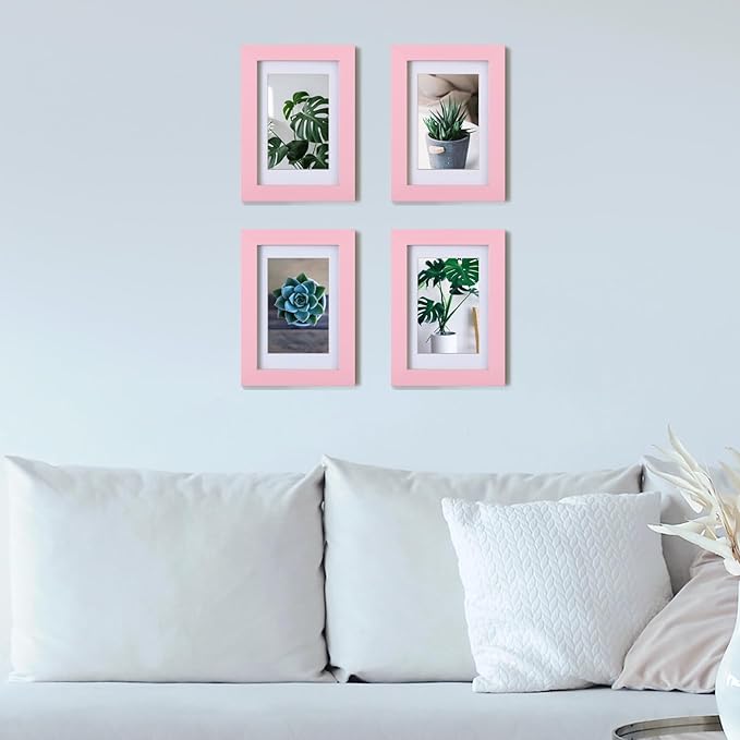 Egofine 4x6 Picture Frame with Plexiglass, Display Pictures 3.5x5 with Mat or 4x6 Without Mat for Tabletop and Wall Mounting, Pink