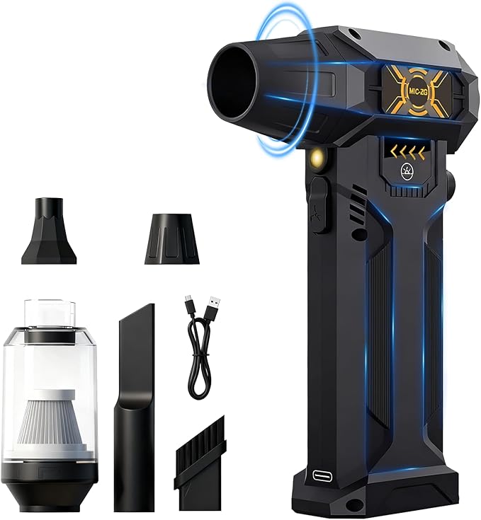 Electric Air Duster, 380000RPM High-Speed Compressed Air Blower, Replace Disposable Air Cans, Adjustable Speed for Key Board/PC/Car/Home/Outdoor, LED Light, Reusable(DC-5V)