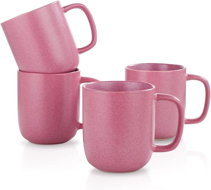 Stone Lain Stoneware Dish Set, 4 Mugs, Tom - Pink White